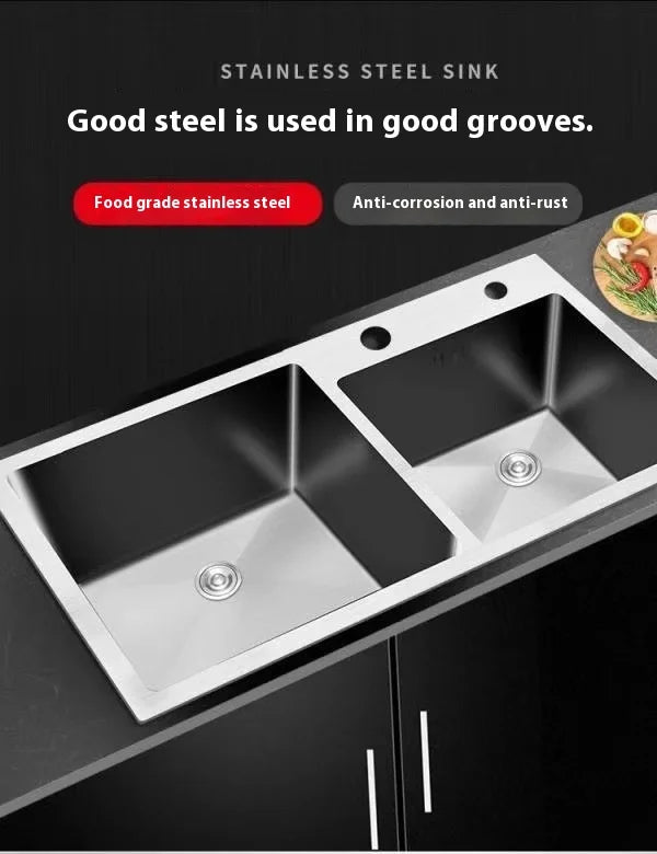 304 Stainless Steel Large Double Sink Kitchen Silver Multifunctional Sinks Household Washbasin Undermount Basin