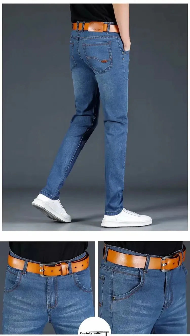 New 2025 Men's Slim Fit Casual Jeans Thin Straight Leg Summer Elastic Comfortable Long Trousers Versatile Style for All Occasion.