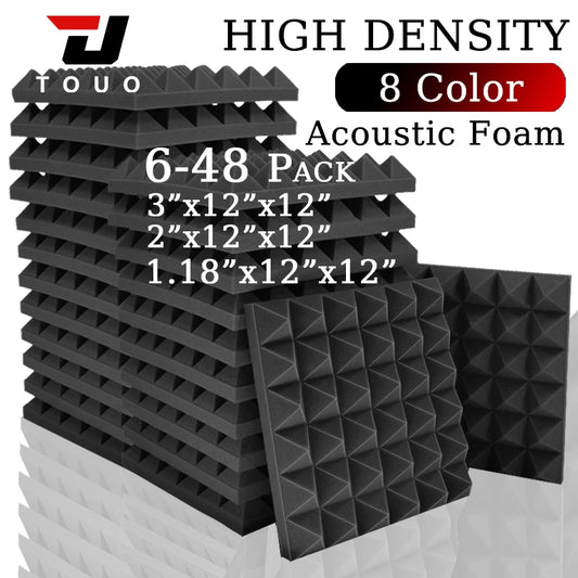 TOUO Acoustic Foam 6-48 Pcs Sound Proof Wall Panels High Density Studio Sound Absorbing Material Acoustic Foam Home Decoration