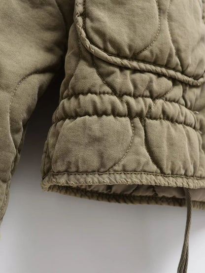 ZW Women's Cotton Jacket  2025 New Arrival Vintage Lenzing Rayon High Collar Large Pocket Decorative Quilted Coat for Women