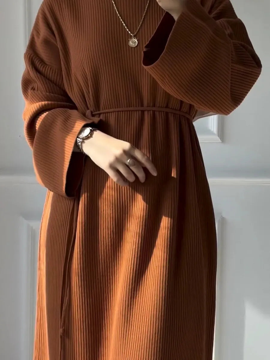 Muslim Dubai Middle East Winter Thicken Warm Knit Sweater Abayas For Women Evening Long Dress Ramadan Robe Femme Islam Clothing.