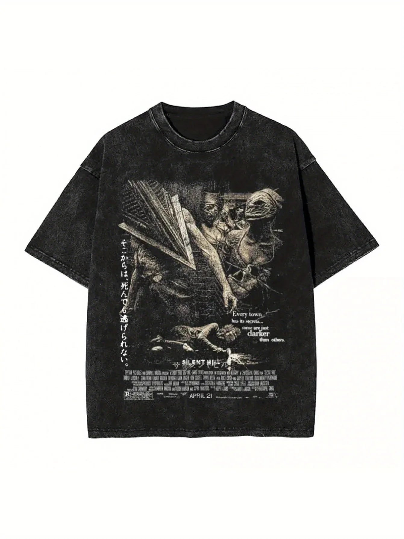 Silent Hill Washed T Shirt Streetwear Hip Hop Vintage T-Shirts Horror Movie Game Tees Tops Men Women Cotton Harajuku Printed.