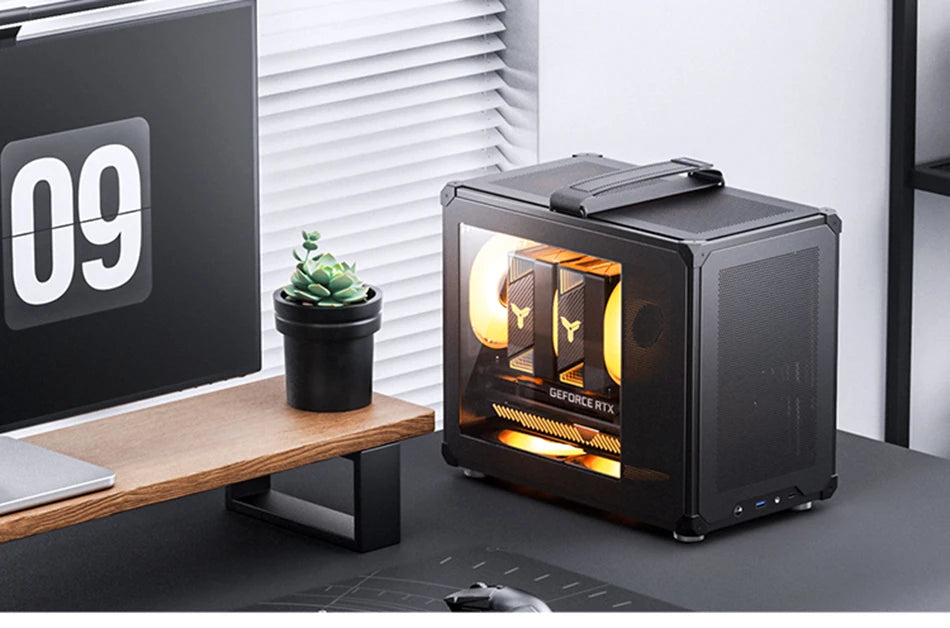 JONSBO C6 MAX Desktop M-ATX Case Type-c Side Transparent Handheld Portable Computer Small Chassis ATX Power Supply.