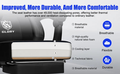 Daccormax Ergonomischer Gaming-Stuhl mit verstellbarer Lordosenstütze und Kopfstütze, Design mit hoher Rückenlehne + faltbarer Fußstütze für PC-Gamer