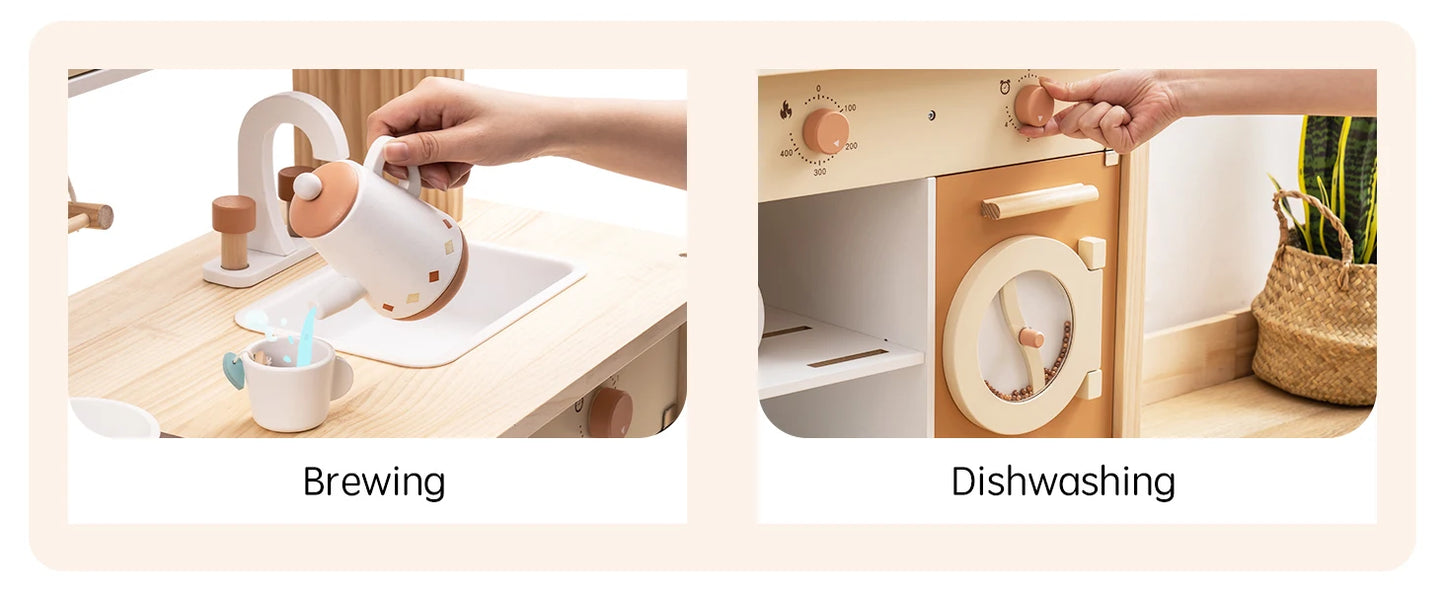 Robotime Robud Wooden Kitchen for Kids Play Kitchen with Plenty of Play Features Toddler Kitchen Set Gift for Girls Boys 3+.