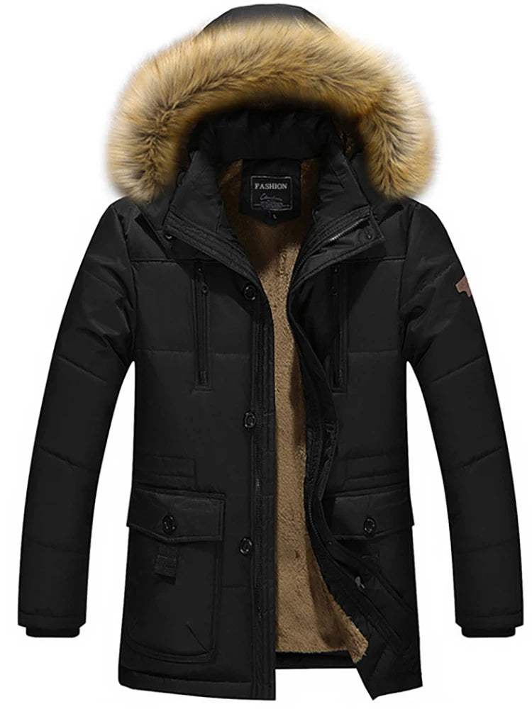Men's Casual Trend Korean Version Of The New Raccoon Fur Collar Mouth In The Long Cold Warm Cotton Jacket Thickening.