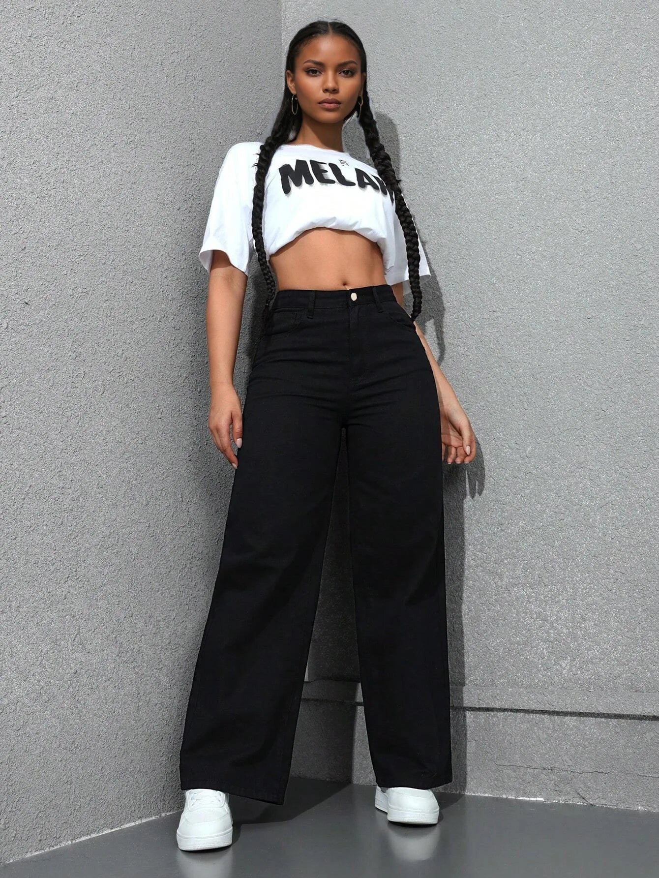 Retro Loose Wide Leg Jeans Fashion Women Solid Straight Wash High Elastic Waist Denim Pants Casual Streetwear Pocket Trousers.