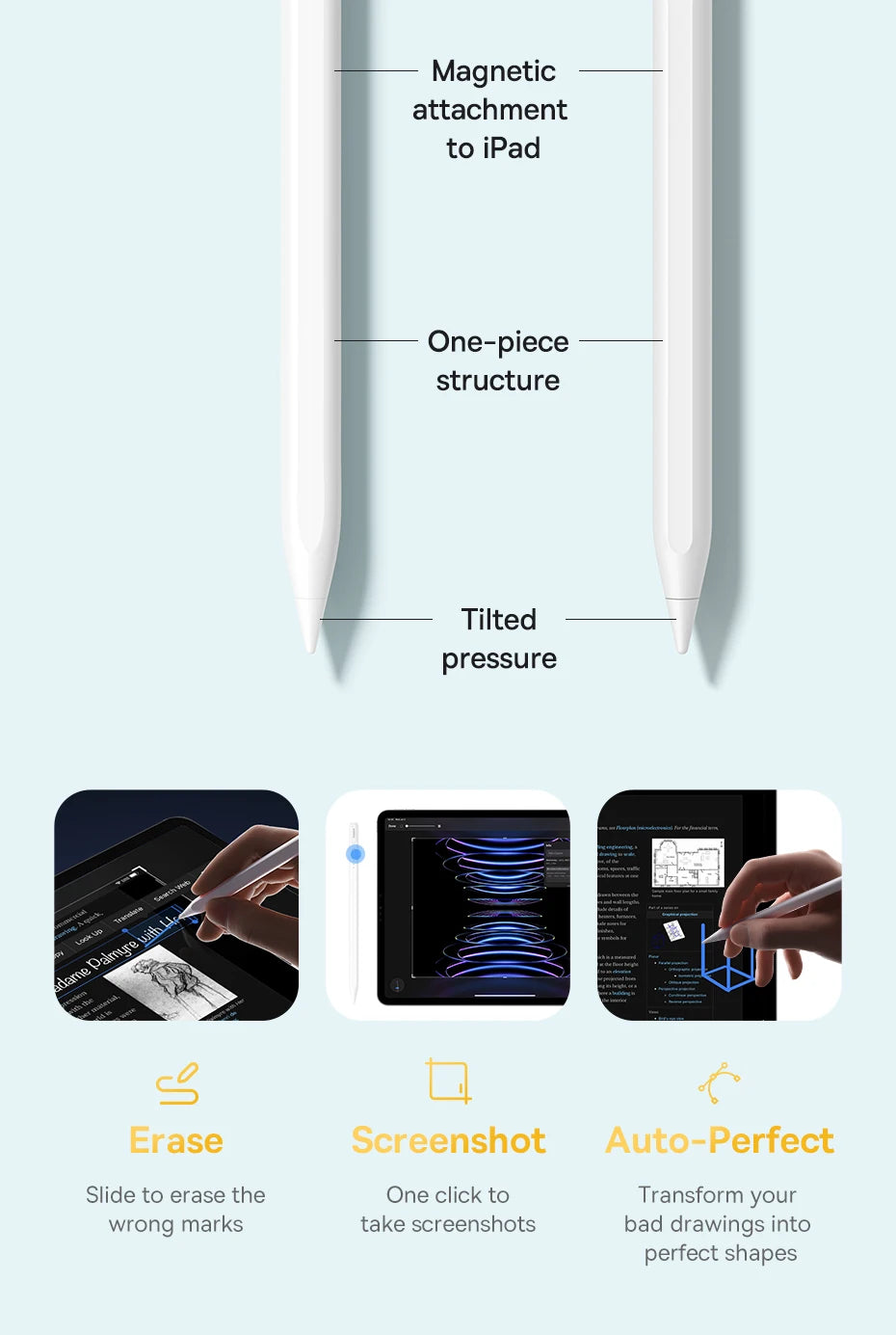 Baseus 3rd Gen Bluetooth Stylus for Apple Pencil Palm Rejection Compatible with iPad pro Mini Air 2024 2022-2018 for Apple Pen
