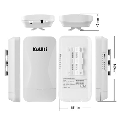 KuWfi 300Mbps Outdoor CPE Bridge 2.4G Wireless WiFi Bridge AP Repeater Mode Signal Amplifier PTP PTMP Up to 1KM WAN LAN 24V POE.