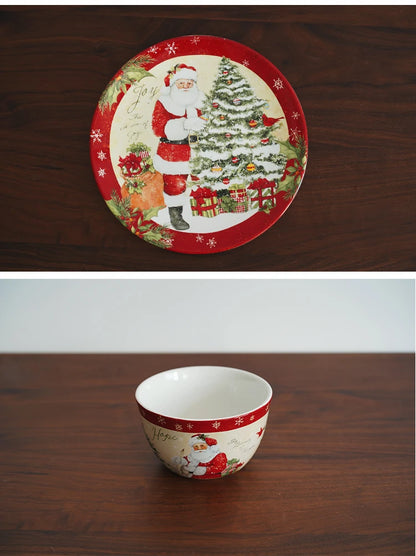Christmas Themed Ceramic Dinner Plates Tableware Set Underglaze Color Process Coffee Cup Soup Bowl Santa Claus Steak Plate.