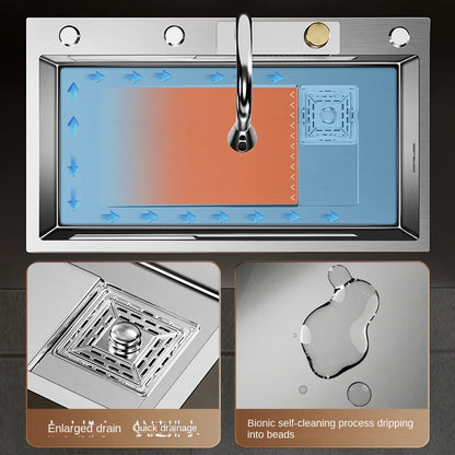 304 Stainless Steel Sink Waterfall Large Single Slot Kitchen Sink Vegetable Sink Stainless Steel Sink Household Sink