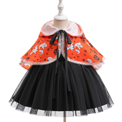 Kleinkind Halloween Kostüm Mädchen Cosplay Hexe Kürbis Skelett Druck Bowknot Kleid Kinder Festival Party Performance Kleidung