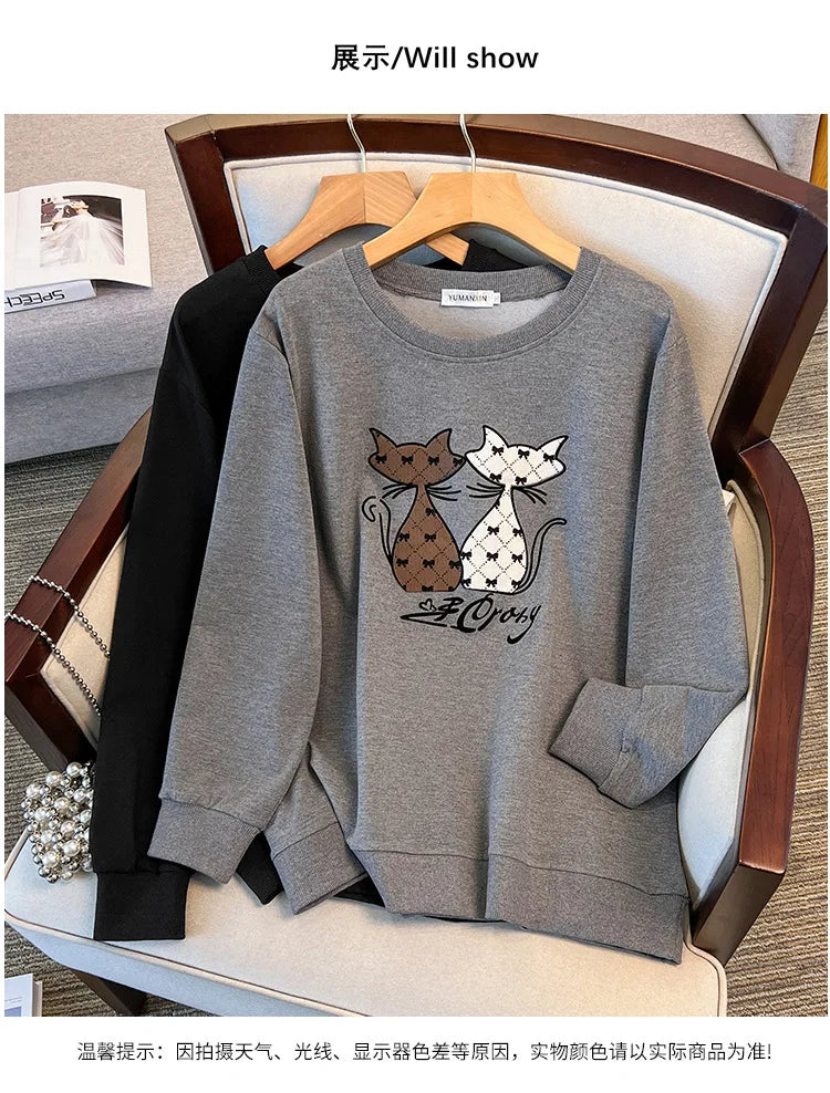 175 kg Plus Size Damen Büste 170 Herbst Cartoon Langarm Sweatshirt Schwarz Grau 5XL 6XL 7XL 8XL 9XL.