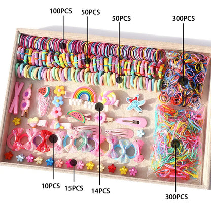 1800PCS Girl Hair Accessories Set Glamour Dainty Hairpins Girl Elastic Hair Bands Hairpins Flower Hair Claws Hair Ties A1314.