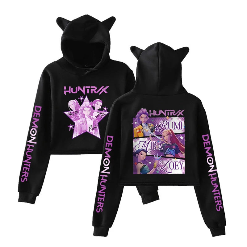 Kpop Demon Hunters Fanmerch Mira Rumi Zoey Huntrix 2025 New Hoodie Cat Ears Sweatshirt Long Sleeve Girls Women Fashion Cute tops.