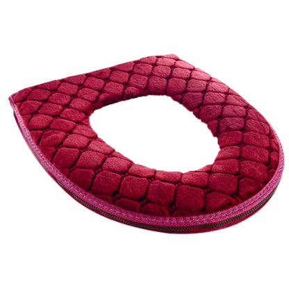 Badezimmer-Toilettensitzbezug, weich, für den Winter, warmes Plüschkissen, O-förmiges, waschbares Toilettendeckelkissen, Haushaltsbedarf, 37 cm x 44 cm