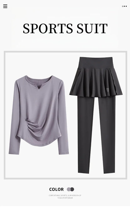 DRUR Autumn Yoga Set 2 Piece Sportswear Outfit Women Long Sleeve Workout Top High Waist Leggings Suit Tennis Sets 2pcs Tracksuit.