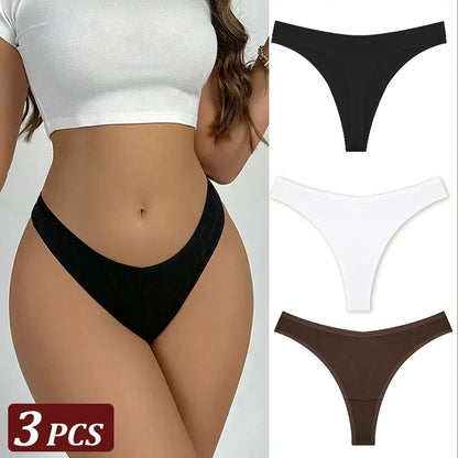 3Pcs/Set Seamless Thong Cotton Women Thin Strap Low Waist High Flexibility Panty Sexy Underwear Ladies Briefs T-back Soft Women