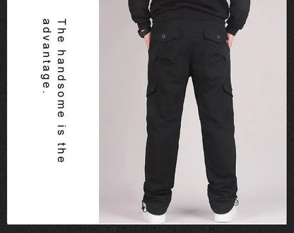 Autumn Winter Mens Cargo Pants Fleece Warm Trousers Cotton Pants Insulated Hiking Running Pants Man Multiple Pockets.