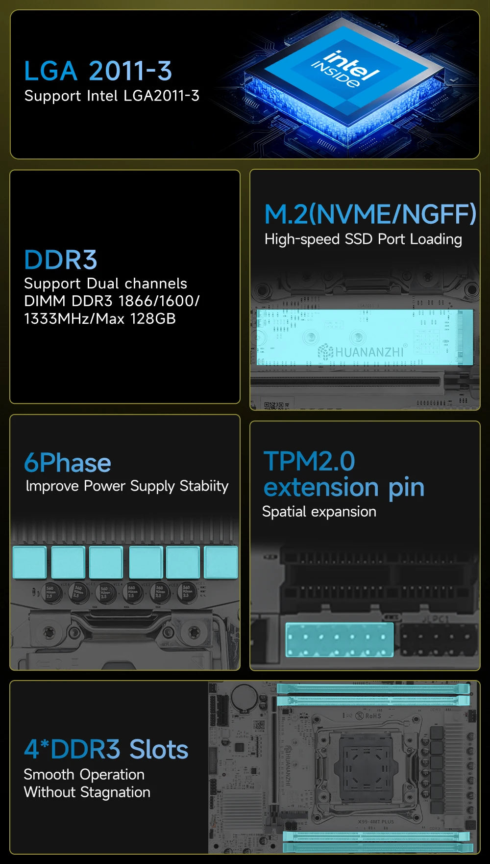 HUANANZHI X99 4MT plus LGA 2011-3 Xeon Motherboard - DDR3 Memory Support NVMe SATA for Gaming & Business Use with TPM2.0.