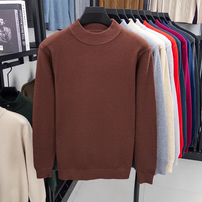 Half Turtleneck Knitwear Sweater New Autumn/Winter Mock Neck Sweatshirts Solid Color Pullovers Man Brand Casual Mens Clothing.