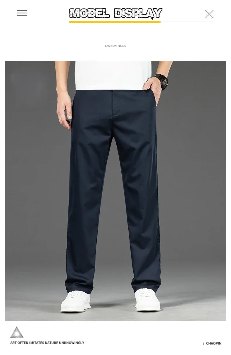 Thin Men Bamboo Summer Pants Casual High Quality Business Classic Fashion Stretch Slim Formal Straight Trousers Black Gray Khaki.