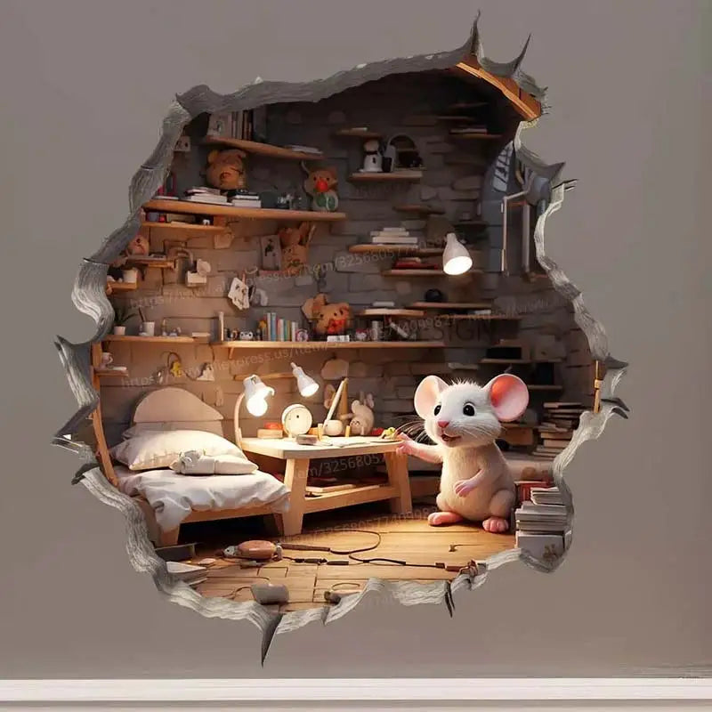 Mouse Magic Hole Wall Decal Sticker Removable Wall Decoration Awesome Gift Idea Baseboard Wall Sticker Decal Mouse Hole S427.