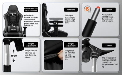 AUTHMIC Ergonomischer Gaming-Stuhl, Büro-Liegestuhl mit Lordosenstütze, verstellbare Armlehne, 150 kg Belastung für Heimarbeit, Gamer-Setup