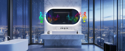 LUVODI 20 x 32 Zoll beleuchteter Bluetooth-Badezimmerspiegel mit Hintergrundbeleuchtung, beleuchteter, dimmbarer Kosmetikspiegel mit Zeitumsanzeige, Antibeschlag