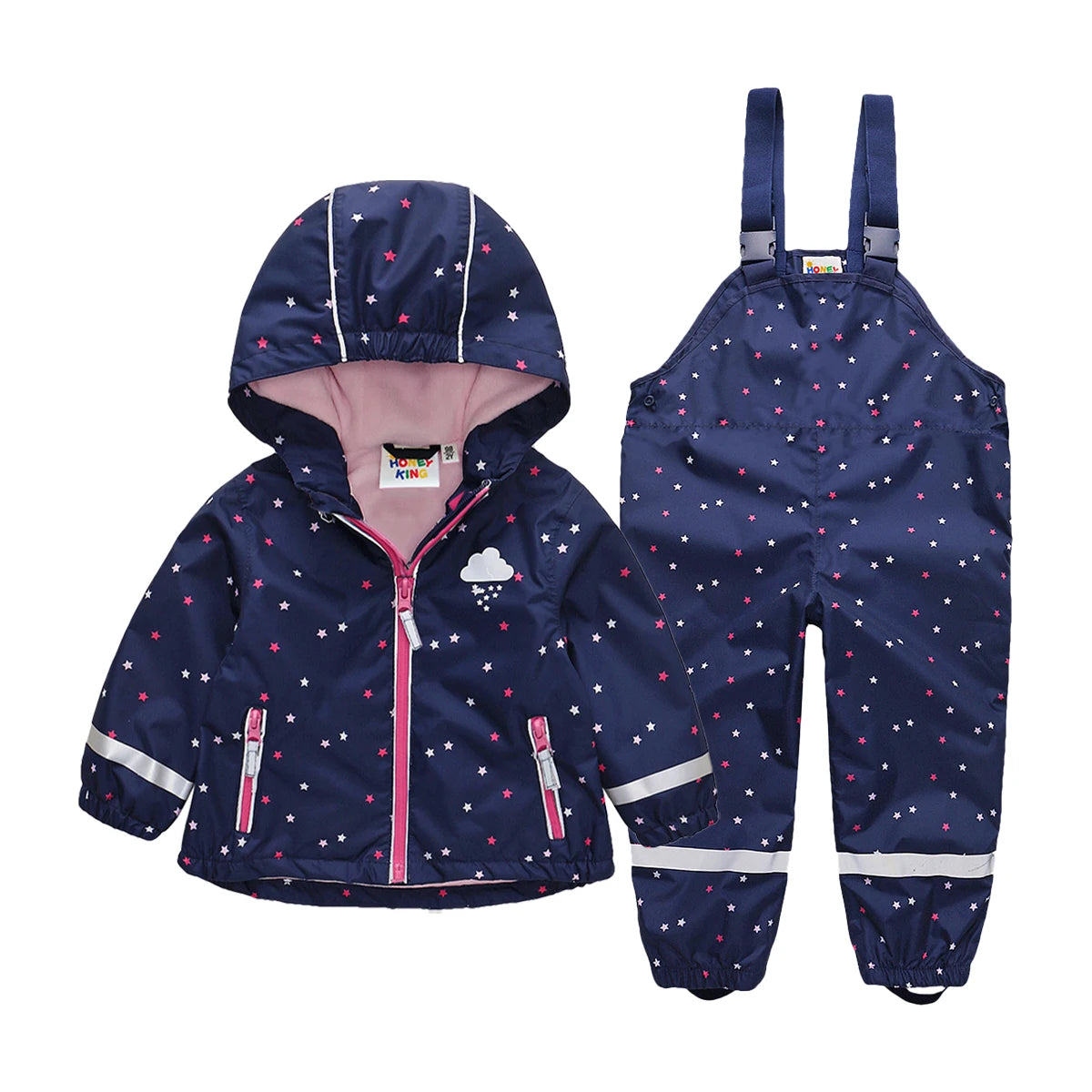 HONEYKING Children's Clothing Sets Raincoat Suit Baby Waterproof Overalls Pants Girls Jumpsuit For Kids Jacket And Trousers Set.