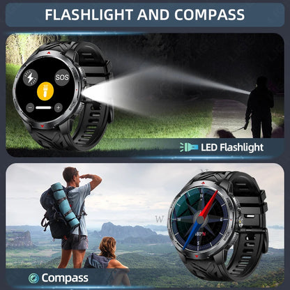 LIGE New For HUAWEI XIAOMI 1100mah Smart Watch Men Compass Flashlight 3ATM Waterproof Sports Fitness Bluetooth Call Smartwatch.