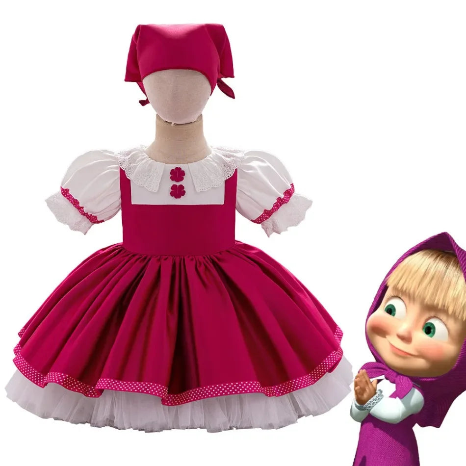 Mascha und Bär Lolita Mädchen Partykleid Barbie Pink Maid 1. Geburtstag Prinzessin Kleider für Kinder Spitze Weihnachtskostüme ASQ03