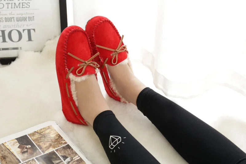New 100% Natural Wool Genuine Leather Women Flat Winter shoes Women Moccasins Casual Loafers Plus Size Winter shoes