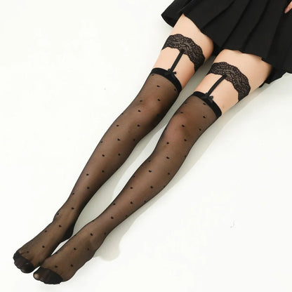 Over-Knee Lace Leg Ring Sexy Black Stockings Women's Thin Model Heart Butterfly Knot Cross-Border Special Use Stockings.