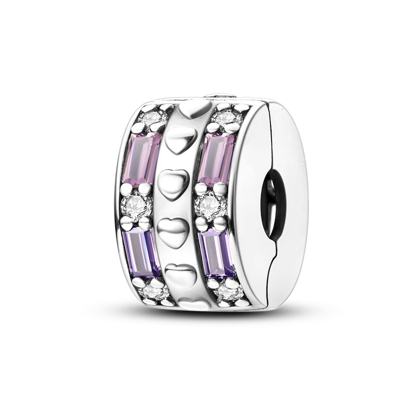 Silver Clasp 925 Sterling Silver CZ pave Clip Charms Daisy Beads Stopper Safety Chain fit Original Bangle Bracelet Jewelry Clip