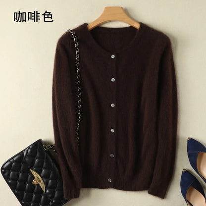 Women Cardigan Large Size Warm Pure Mink Cashmere Sweaters O-neck Loose Coat Female Sweater Ladies' Jacket Solid Knit Cardigans