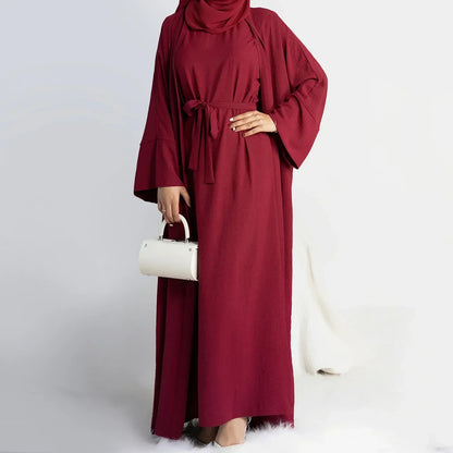 Muslim Woman Set 2 Piece Abaya Kimono with Sleeveless Inner Dress Simple Matching Outfits Dubai Turkey Casual Islamic Clothing