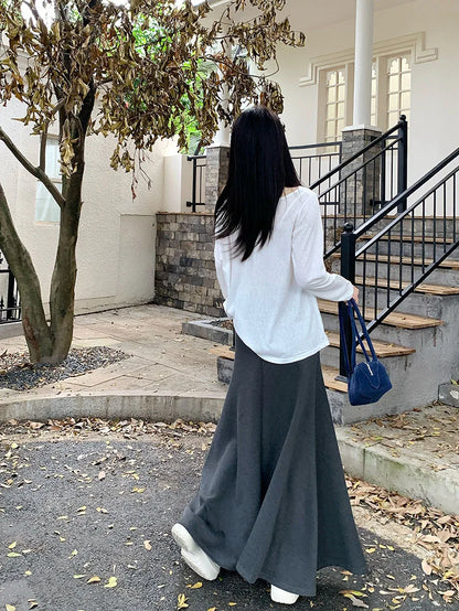 high quality Korean-style  trumpet skirt women waist fall  design knitted long skirt female.