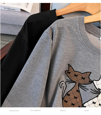 175 kg Plus Size Damen Büste 170 Herbst Cartoon Langarm Sweatshirt Schwarz Grau 5XL 6XL 7XL 8XL 9XL.