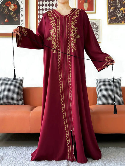 2025 New Elegant Women Abaya Long Sleeve Chiffon Loose Open Abaya Muslim Islamic Clothing Cardigan Style for Special Occasions.