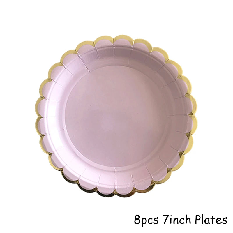 Purple Gold Party Paper Cup Plate Straw For Birthday Carnival Kids Favors Wedding Decor Disposable Tableware Party Supplies.