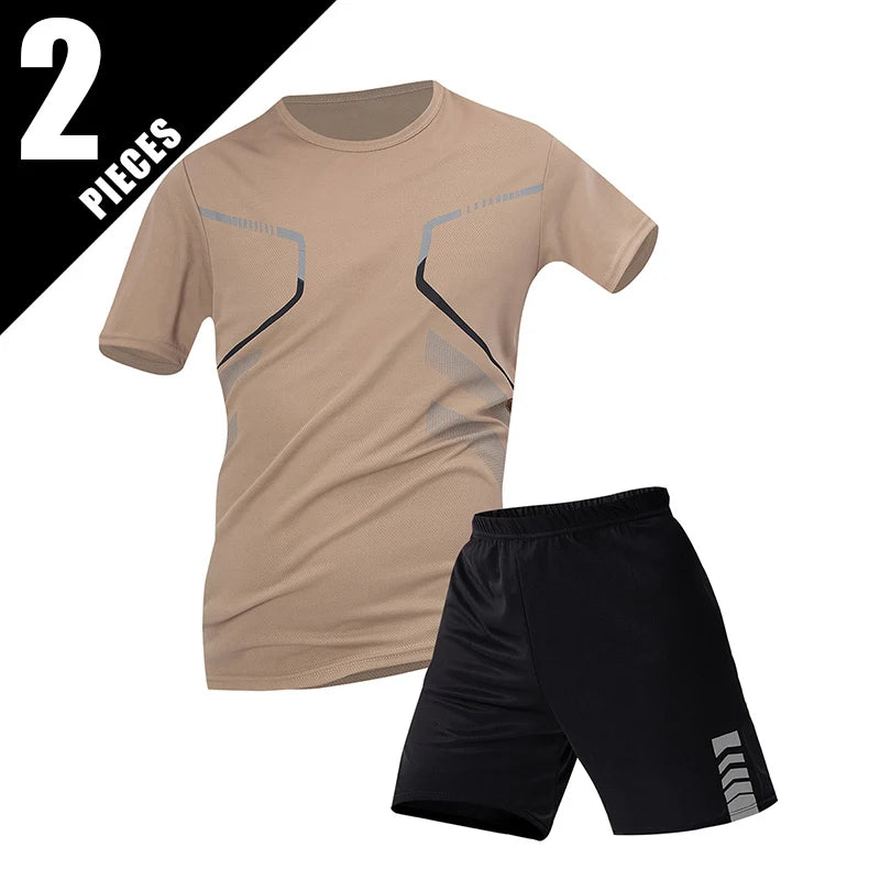 2/4/6 Pcs Plus Size Men's Quick-drying Short-sleeved Shorts Suit Men's Leisure Sports Running Fitness T-shirt Joker Shorts Teen