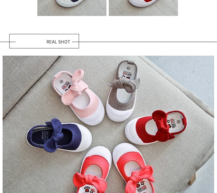 Korean Style Fashion Children Fashion Girls Canvas Shoes Versatile Bow Baby Kids Casual Shoes Simple Classic Candy Color Bowtie.
