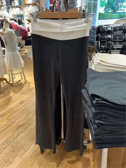 New Basic Black T-shirt Pants Sets Women O-neck Slim Tees+ Patchwork Yoga Sweatpants Solid Vintage Cotton Sport 2 Pieces Sets.