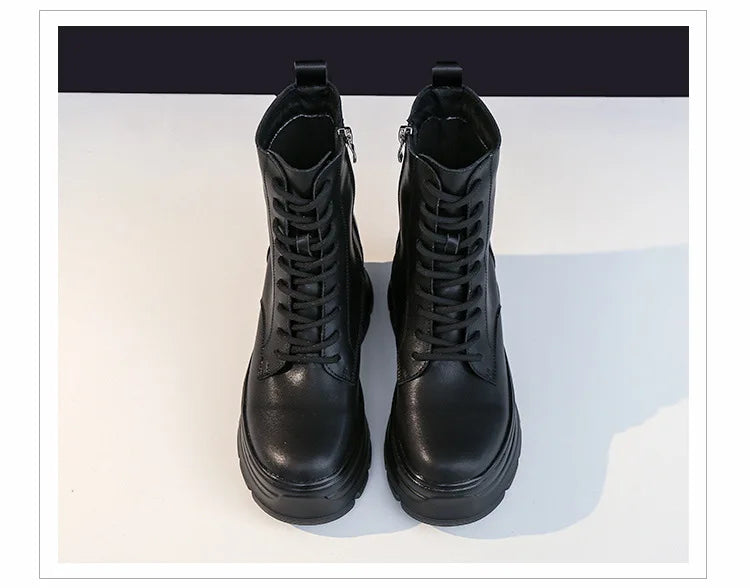 WOIZGIC Women Female Ladies Mother Genuine Leather Ankle Boots Shes Warm Autumn Winter Plush Zipper Motorcycle British Increase.