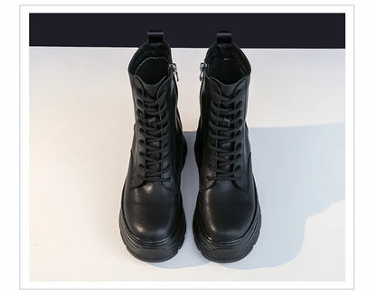 WOIZGIC Women Female Ladies Mother Genuine Leather Ankle Boots Shes Warm Autumn Winter Plush Zipper Motorcycle British Increase.