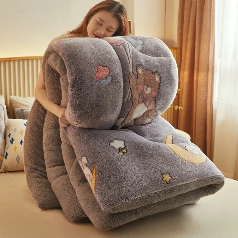 Winter Thicken Blanket Quilt Lamb Wool Double Layer Thick Warm Blanket 150/180/200 Comforter Throw Blankets for Beds Bedding 이불