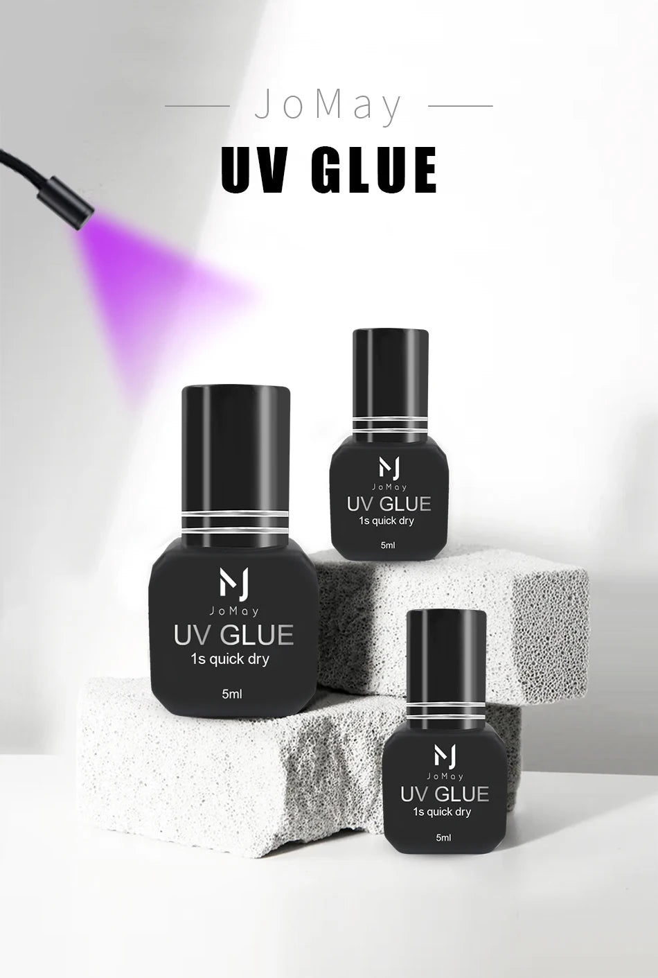 JOMAY UV GLUE Adhesive For Eyelash Extensions 0.1S Fast Drying Strong False Eye Lash Extension Glue Long Lasting UV Eyelash Glue.