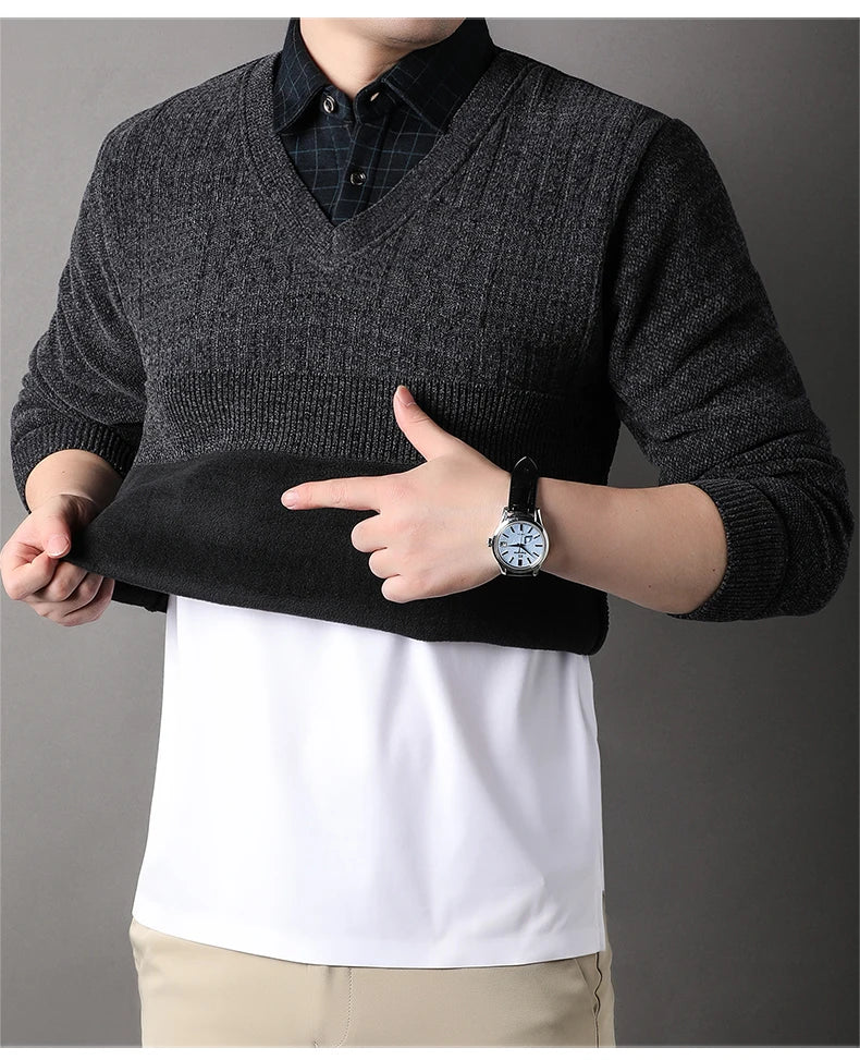 Winter Men Fleece Sweater Thickened Pullover Shirt Collar Sweaters Velvet Clothing Autumn Winter Jumpers Fashion Knitwear.