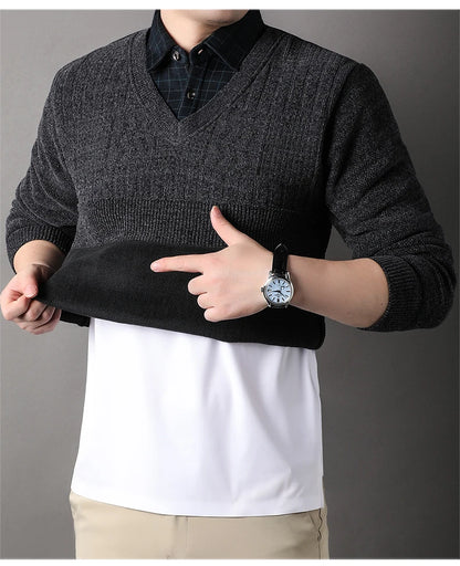 Winter Men Fleece Sweater Thickened Pullover Shirt Collar Sweaters Velvet Clothing Autumn Winter Jumpers Fashion Knitwear.